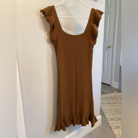 House of Harlow 1960 Dresses & Skirts - House of Harlow 1960 Square neck Brown Knit Ruffle Hem Midi Tank Dress XS